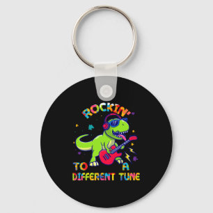 Autism Awareness Dino Rex Rockin To Different Tune Key Ring