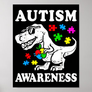 Autism awareness dino t-rex dinosaur puzzle women poster