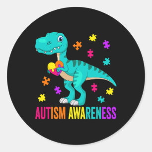 Autism Awareness Dinosaur Colourful Autism Puzzle Classic Round Sticker