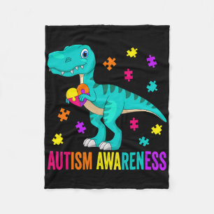 Autism Awareness Dinosaur Colourful Autism Puzzle Fleece Blanket