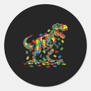 Autism awareness dinosaur colourful puzzle autisti classic round sticker