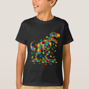 Autism awareness dinosaur colourful puzzle autisti T-Shirt