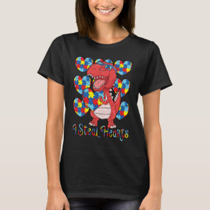Autism Awareness Dinosaur I Steal Hearts Autism Lo T-Shirt