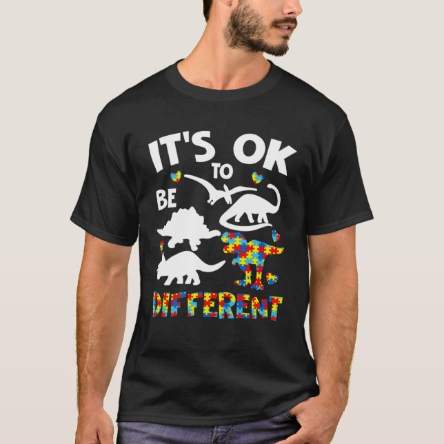 Autism Awareness Dinosaur Kid Boys Its Ok To Be Di T-Shirt (Front)