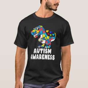 Autism Awareness Dinosaur Rex Heart Puzzle Pieces  T-Shirt