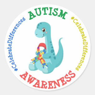 Autism Awareness Dinosaurs Classic Round Sticker