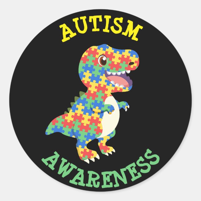 Autism Awareness Dinosaurs Classic Round Sticker (Front)