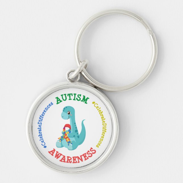 Autism Awareness Dinosaurs Key Ring (Front)