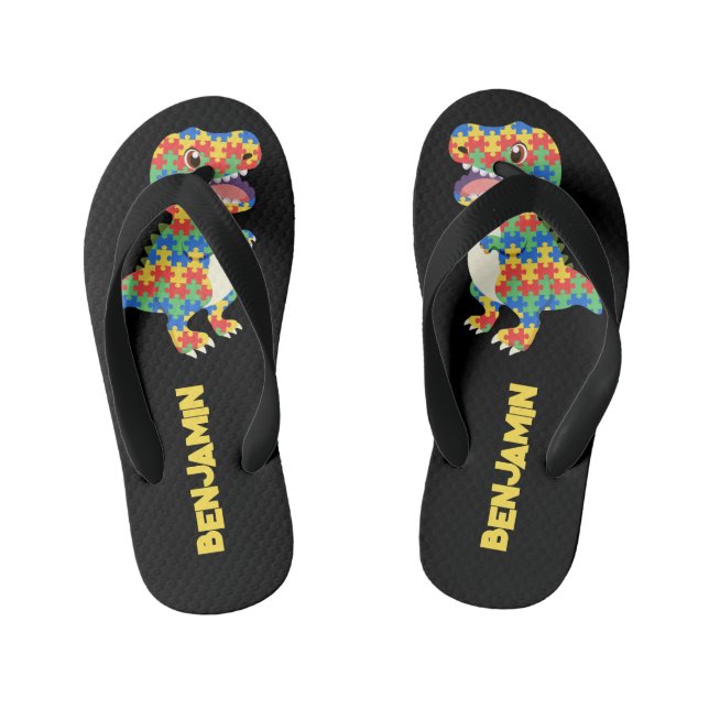 Autism Awareness Dinosaurs Kid's Flip Flops (Footbed)