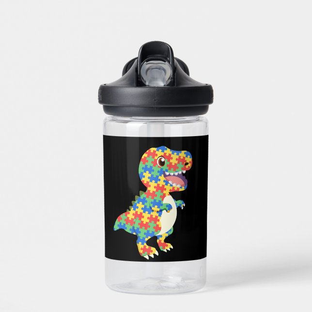 Autism Awareness Dinosaurs Water Bottle (Front)