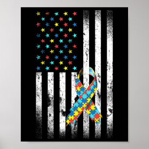 Autism Awareness Distressed American Flag Puzzle R Poster