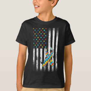Autism Awareness Distressed American Flag Puzzle R T-Shirt