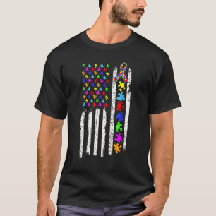 Autism Awareness Distressed American Flag Puzzle R T-Shirt