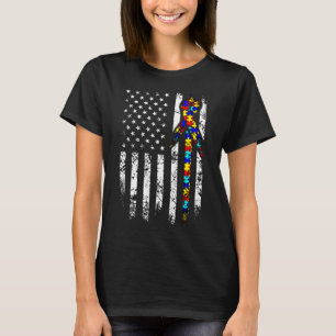 Autism Awareness Distressed American Flag Puzzle R T-Shirt