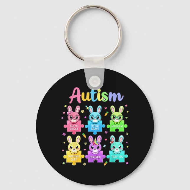 Autism Awareness Easter Day Cute Bunny Egg Hunting Key Ring (Front)