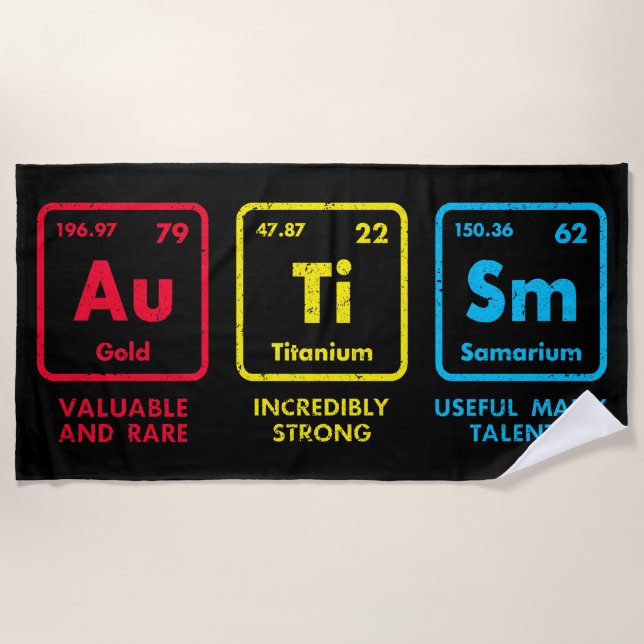 Autism Awareness Elements Periodic Table Beach Towel (Front)