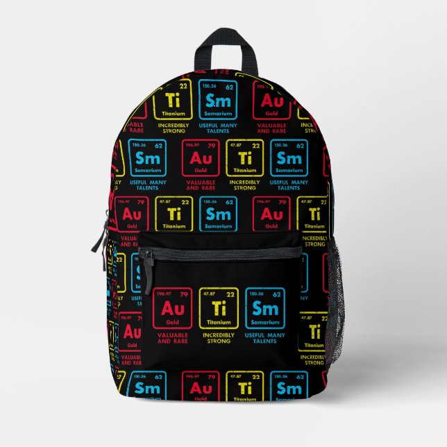 Autism Awareness Elements Periodic Table Printed Backpack (Front)