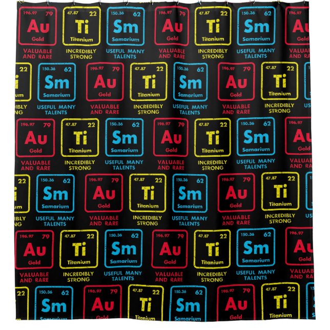 Autism Awareness Elements Periodic Table Shower Curtain (Front)