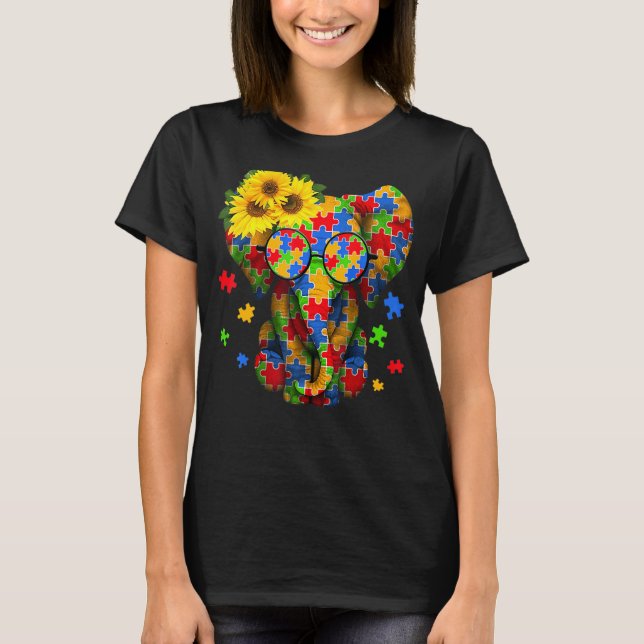 Autism Awareness Elephant Be Kind Puzzle Piece Gir T-Shirt (Front)