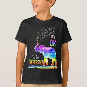 Autism Awareness Elephant Butterfly Its Ok To Be D T-Shirt