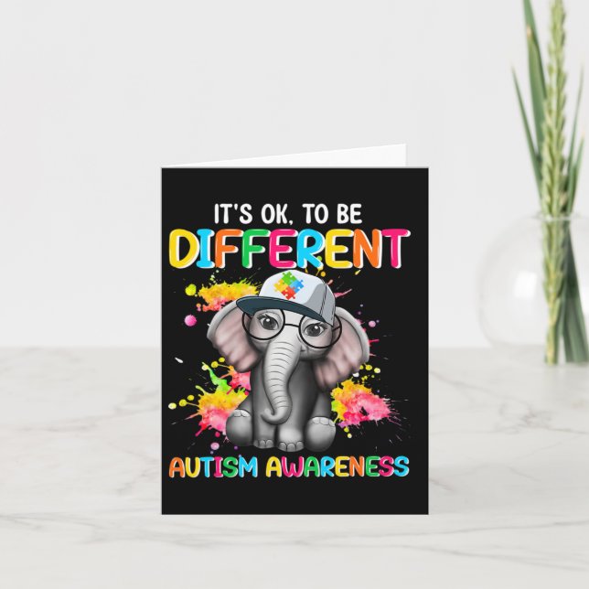 Autism Awareness Elephant Flower Its Ok To Be Diff Card (Front)