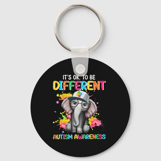 Autism Awareness Elephant Flower Its Ok To Be Diff Key Ring (Front)