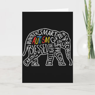 Autism Awareness Elephant Shirt Words Animal Lover Card