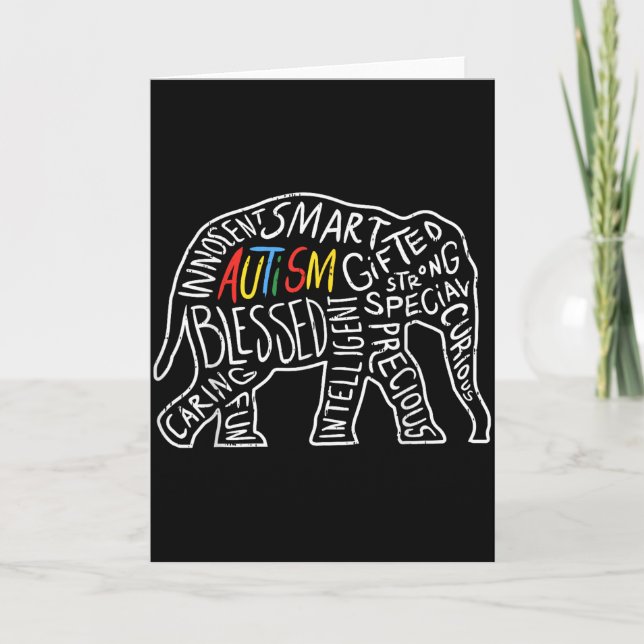 Autism Awareness Elephant Shirt Words Animal Lover Card (Front)