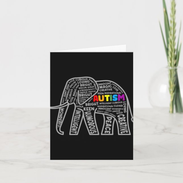 Autism Awareness Elephant Tygraphy T Shirt  Card (Front)