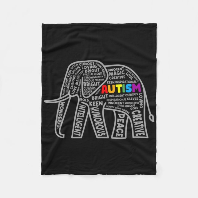 Autism Awareness Elephant Tygraphy T Shirt  Fleece Blanket (Front)