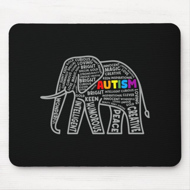 Autism Awareness Elephant Tygraphy T Shirt  Mouse Mat (Front)