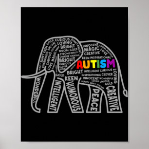 Autism Awareness Elephant Tygraphy T Shirt Poster