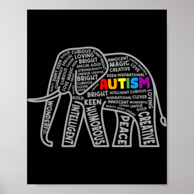 Autism Awareness Elephant Tygraphy T Shirt  Poster (Front)
