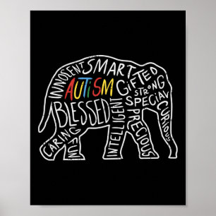 Autism Awareness Elephant Words Animal Lover Gift Poster