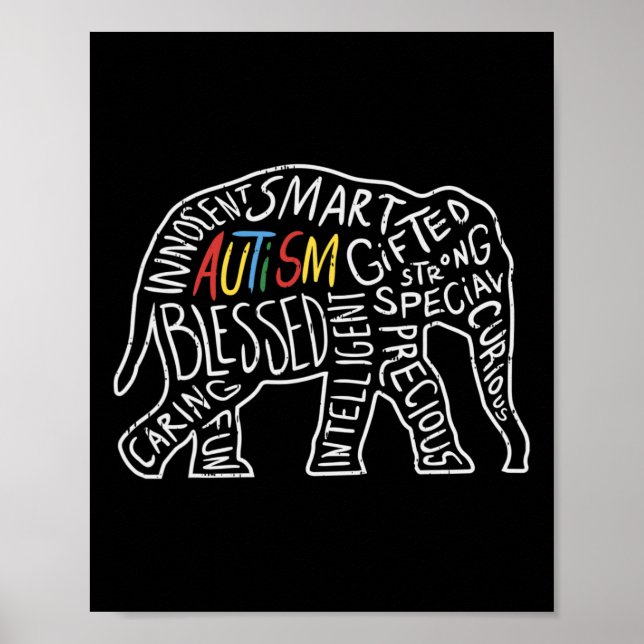 Autism Awareness Elephant  Words Animal Lover Gift Poster (Front)