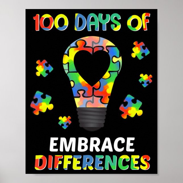 Autism Awareness Embrace Differences 100 Days Of S Poster (Front)