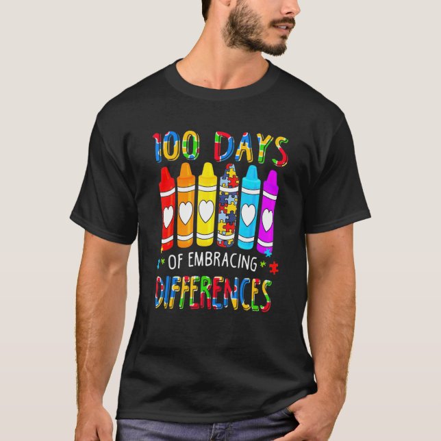 Autism Awareness Embrace Differences 100 Days Of S T-Shirt (Front)