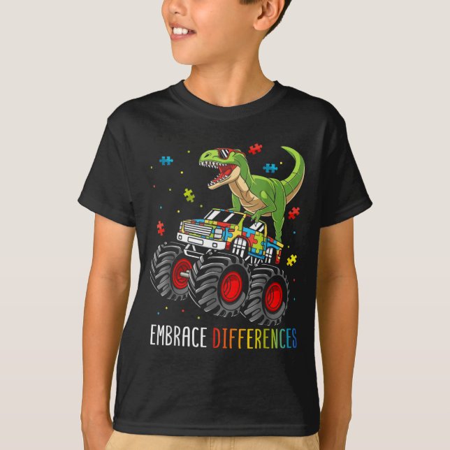 Autism Awareness Embrace Differences Dinosaur T-Shirt (Front)