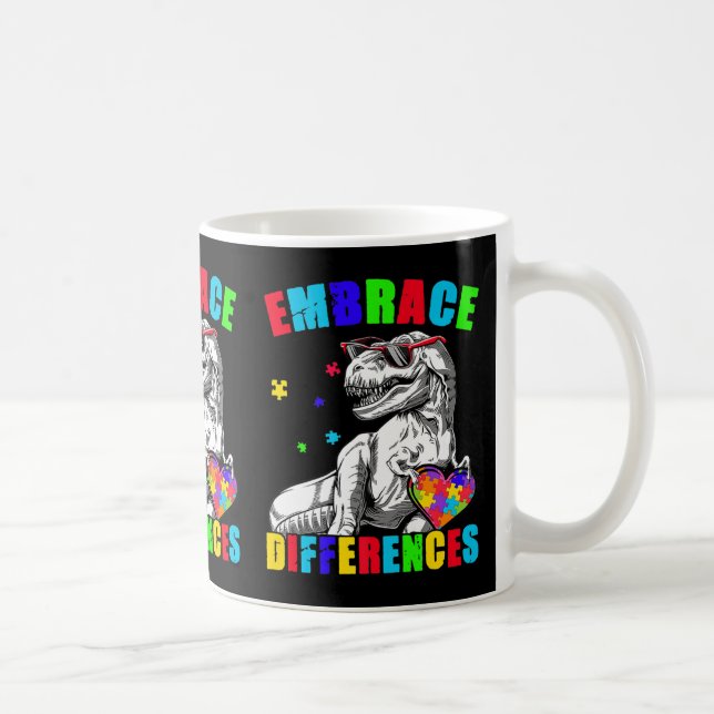 Autism Awareness Embrace Differences Trex Dino Boy Coffee Mug (Right)