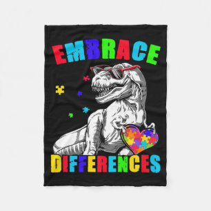 Autism Awareness Embrace Differences Trex Dino Boy Fleece Blanket
