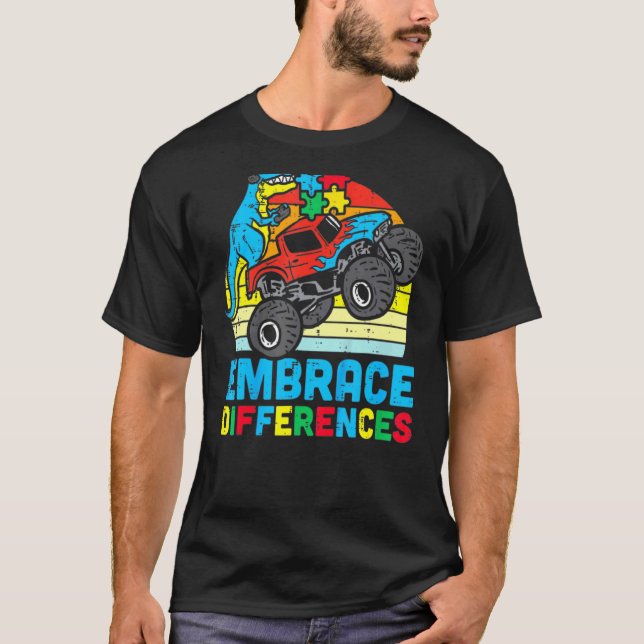 Autism Awareness Embrace Differences Trex Monster  T-Shirt (Front)