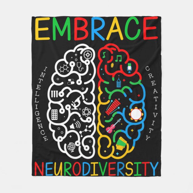 Autism Awareness  Embrace Neurodiversity ADHD Auti Fleece Blanket (Front)