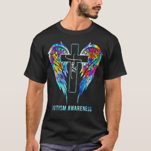 Autism Awareness Faith Cross Wings Cross Angel Jes T-Shirt