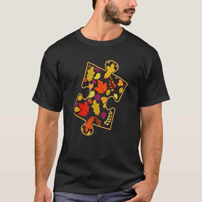 Autism Awareness Fall Leaf Autumn Thanksgiving Puz T-Shirt (Front)
