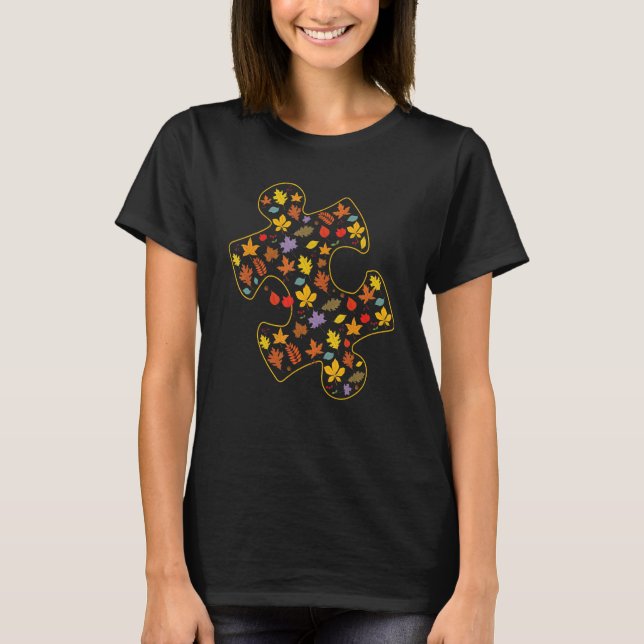 Autism Awareness Fall Leaf Autumn Thanksgiving Puz T-Shirt (Front)