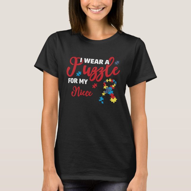 Autism Awareness Family I Wear A Puzzle For My Nie T-Shirt (Front)