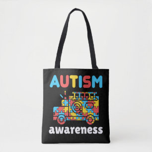 Autism Awareness Firefighter Fire Truck Puzzle Tote Bag