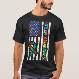Autism awareness flag ribbon asd patriotic men T-Shirt