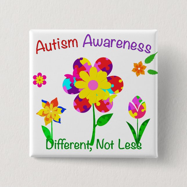 Autism Awareness Flowers 15 Cm Square Badge (Front)
