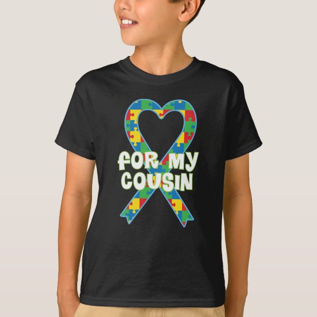 Autism Awareness for Cousin Puzzle Ribbon T-Shirt (Front)